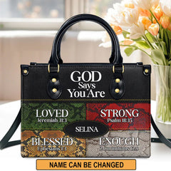 Christianartbag Handbags, God Says You Are Love Strong Blessed Enough Leather Bags, Personalized Bags, Gifts for Women, Christmas Gift, CABLTB09290723.