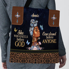 Christianart Designer Handbags, She Who Kneels Before God Can Stand Before Anyone, Personalized Gifts, Gifts for Women.