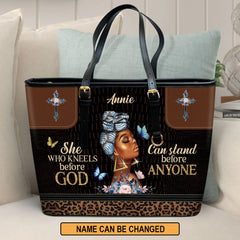 Christianart Designer Handbags, She Who Kneels Before God Can Stand Before Anyone, Personalized Gifts, Gifts for Women.