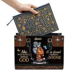 Christianart Designer Handbags, She Who Kneels Before God Can Stand Before Anyone, Personalized Gifts, Gifts for Women.