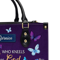 Christianartbag Handbags, She Who Kneels Before God Romans 8 31, Purple Handbag Design, Monogram Leather Handbag, Gifts for Women, CABLTB011116243.