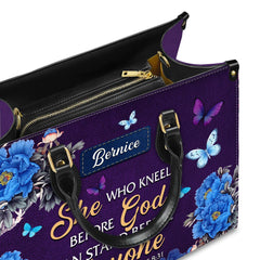 Christianartbag Handbags, She Who Kneels Before God Romans 8 31, Purple Handbag Design, Monogram Leather Handbag, Gifts for Women, CABLTB011116243.