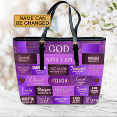 Christianartbag Handbags, God Says I Am Leather Handbag Purple, Personalized Bags, Gifts for Women, Christmas Gift, CABLTB02240923.