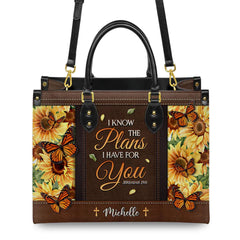 Christianartbag Handbags, I Know The Plans I Have For You Jeremiah 29 11 Leather Handbag, Sunflower Butterfly Leather Handbag, Gifts for Women, CABLTB01241023.