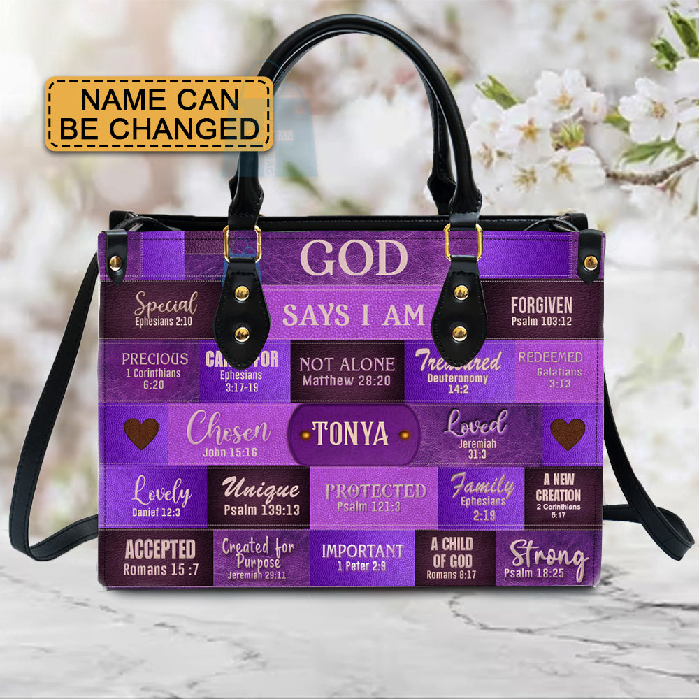 Christianartbag Handbags, God Says I Am Leather Handbag Purple, Personalized Bags, Gifts for Women, Christmas Gift, CABLTB02240923.