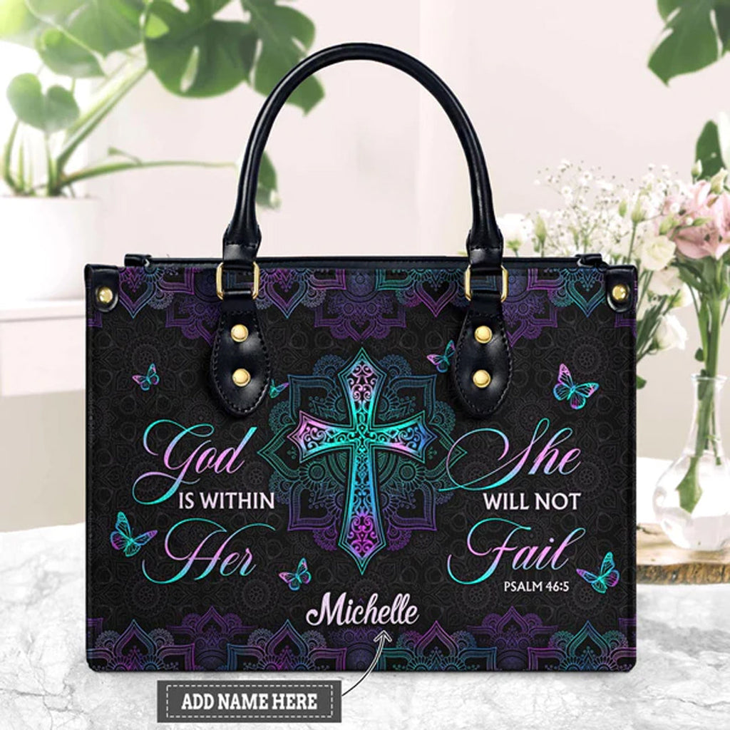Christianartbag Handbags, God Is Within Her She Will Not Fail Psalm 46 5 Mandala Leather Handbag, Handbag Design, Personalized Leather Handbag, Gifts for Women, CABLTB0103123.