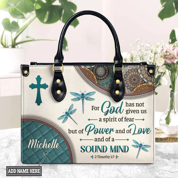 Christianart Designer Handbags, For God Has Not Given Us A Spirit Of Fear 2 Timothy 1 7 Dragonfly Mandala, Personalized Gifts, Gifts for Women.