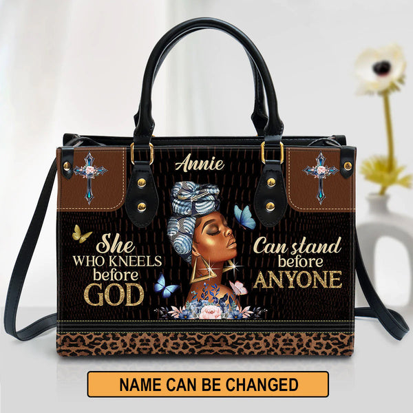 Christianart Designer Handbags, She Who Kneels Before God Can Stand Before Anyone, Personalized Gifts, Gifts for Women.