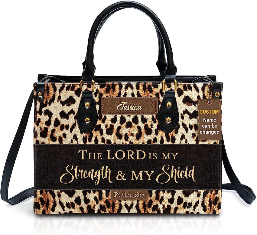 Christianartbag Handbags, The Lord Is My Strength & My Shield Psalm 28:7 Leather Bags, Personalized Bags, Gifts for Women, Christmas Gift, CABLTB01300723.