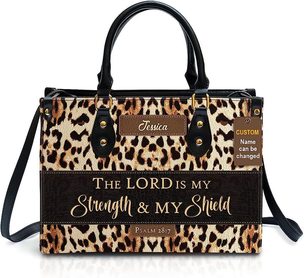 Christianartbag Handbags, The Lord Is My Strength & My Shield Psalm 28:7 Leather Bags, Personalized Bags, Gifts for Women, Christmas Gift, CABLTB01300723.