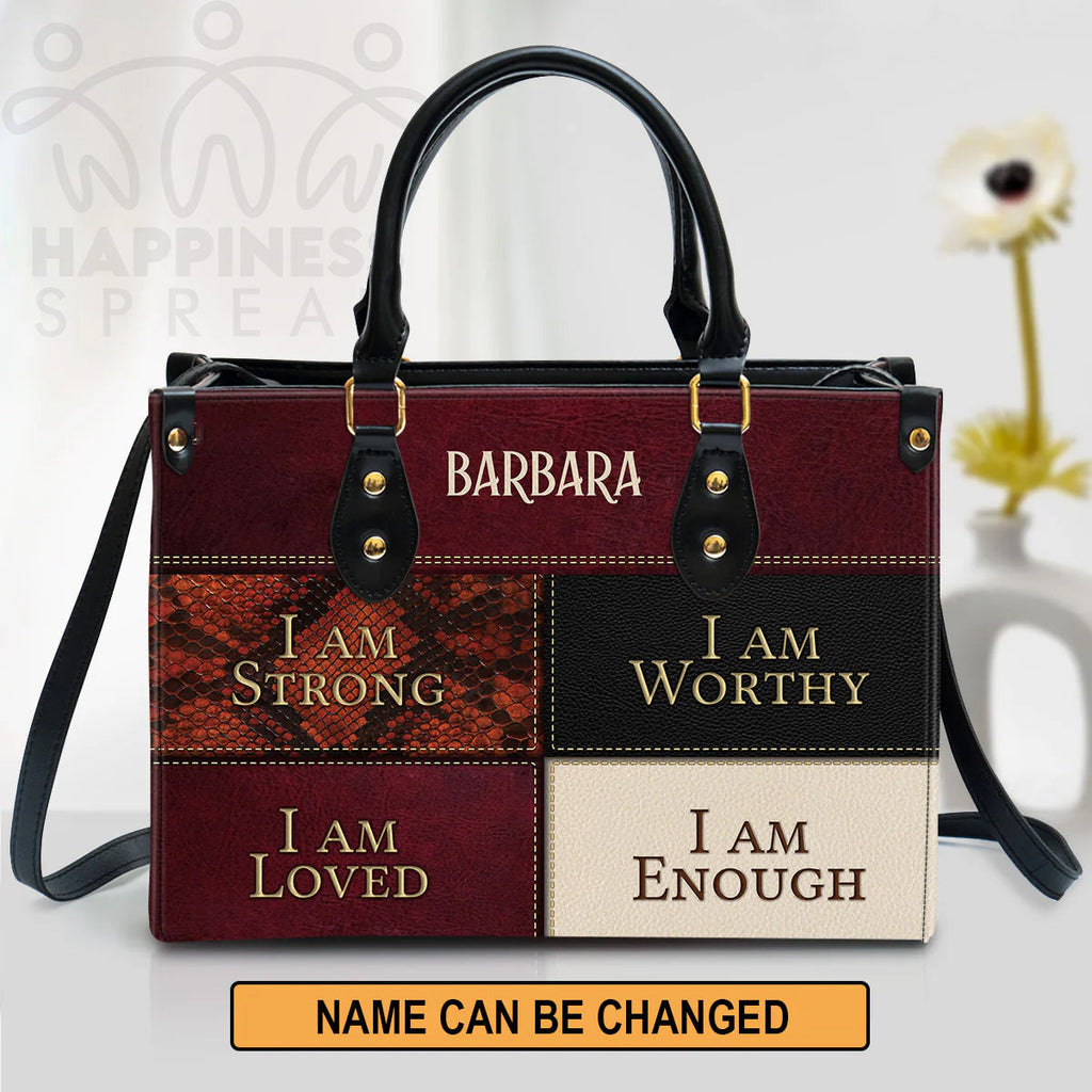 Christianart Handbag, Personalized Hand Bag, I Am Strong I Am Worthy I Am Loved I Am Enough, Personalized Gifts, Gifts for Women.