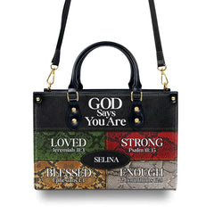 Christianartbag Handbags, God Says You Are Love Strong Blessed Enough Leather Bags, Personalized Bags, Gifts for Women, Christmas Gift, CABLTB09290723.