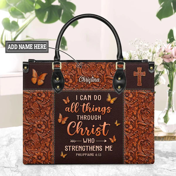 Christianartbag Handbags, I Can Do All Things Through Christ Philippians 4 13 Leather Handbag, Handbag Design, Personalized Leather Handbag, Gifts for Women, CABLTB01271123.