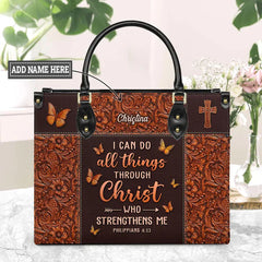 Christianartbag Handbags, I Can Do All Things Through Christ Philippians 4 13 Leather Handbag, Handbag Design, Personalized Leather Handbag, Gifts for Women, CABLTB01271123.
